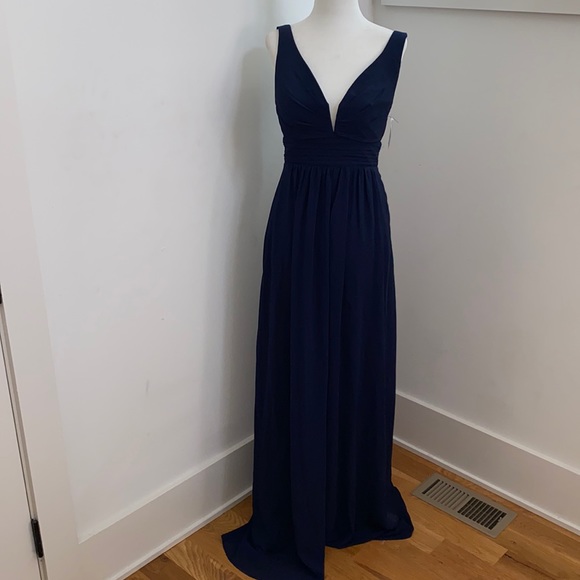 NWT Lulus Wired V Neck Long Chiffon Gown in Navy - Picture 5 of 11